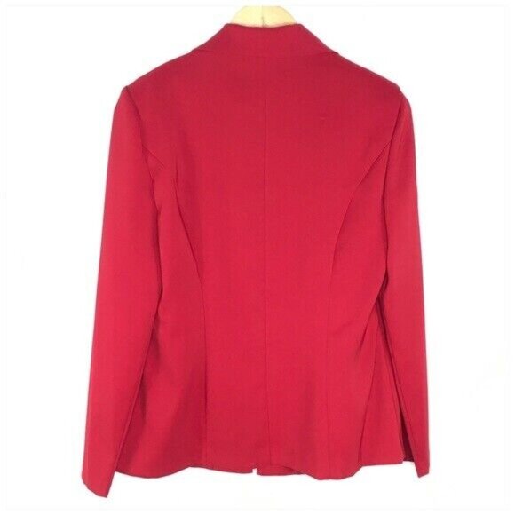 90s Red Suit Jacket Zip Front Dressy Size 5/6 Floral Embroidered Collar Office - Picture 4 of 4